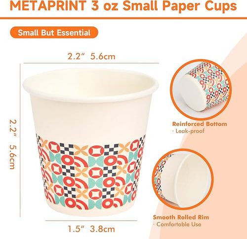 100 Pack 3 oz Bathroom Cups, Disposable Paper Cups with Rolled Rim, Small Paper Mouthwash Cup for Guest Bathrooms, Vanity & Office Use, Puzzle