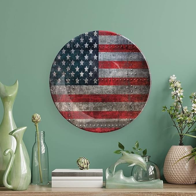 Ceramic Plates, American Flag Decorative Ceramic Plates, US Flag Plate, 7 Inch, Household Plates Decorative, Multicolor