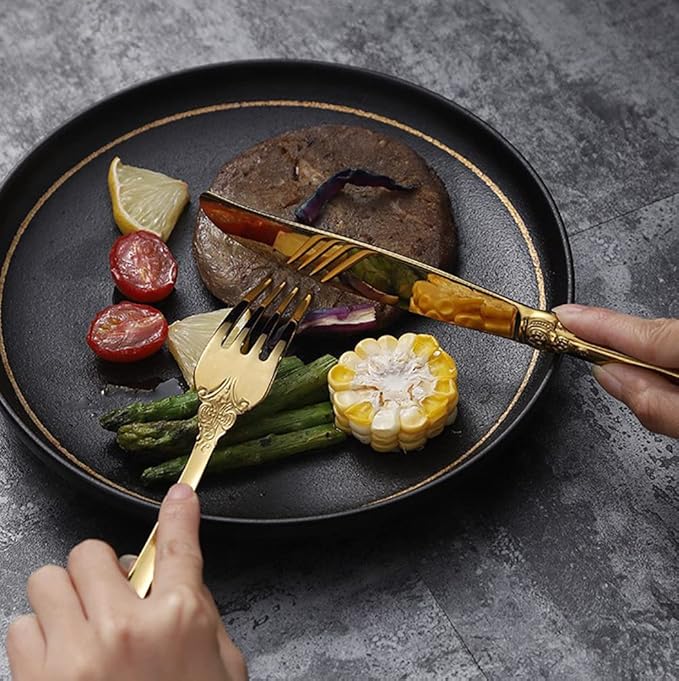 Silverware Set for 8 Durable 18/10 Stainless Steel Flatware Set Palace Style Modern Cutlery Utensils Set 32 Piece Include Knives Forks and Spoons Tableware Set for Home Kitchen Restaurant