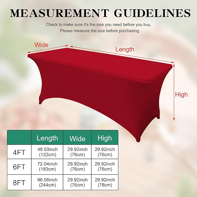 6Pack 6FT Table Cloth for Rectangular Fitted Events Stretch Red Table Covers Washable Spandex Tablecloth Protector for Party, Wedding, Cocktail, Banquet, Festival