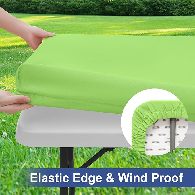 homing 2 Pack Rectangle Table Cloth, Elastic Fitted Fabric Tablecloth Fits for 4 Foot Folding Tables, Washable Table Cover for Picnic, Camping, Indoor & Outdoor (Lime Green, 24" x 48")
