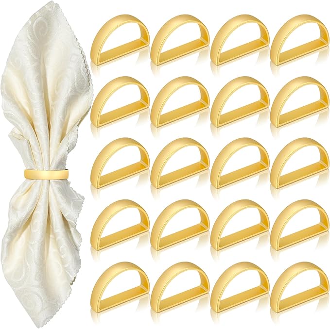KPOSIYA Napkin Rings Set of 96, Matte Gold Napkin Rings Bulk for Table Settings, D-Shape Napkin Holders Rings for Dinner Table Decor, Easter, Fall,Thanksgiving, Christmas, Party,（Matte Gold, 96 pcs）