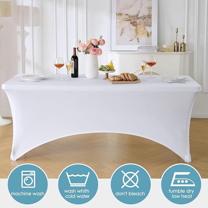 VidaFete Spandex Tablecloth 4FT, Fitted Stretch Table Cover for Rectangle Tables, Wrinkle Resistant and Washable Tablecloths for Outdoor, Picnic, Party, Wedding, Banquet, Birthday, White