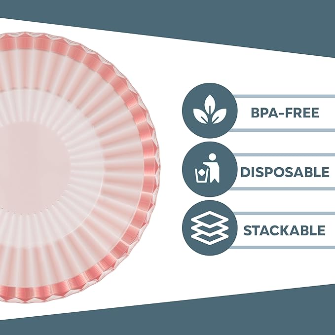 Exquisite Pink Plastic Bowls Disposable - 16 Oz - 20 Count - Disposable Soup Bowls - Great for Weddings Parties And Formal Occasions