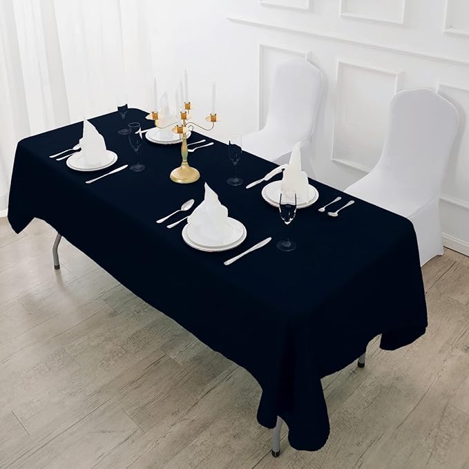 Fokitut 2 Pack Waterproof Rectangle Tablecloth, 60x102 Inch, Stain Resistant and Wrinkle Polyester Table Cloth, Fabric Table Cover for Kitchen Dining, Wedding, Party, Holiday Dinner-Navy