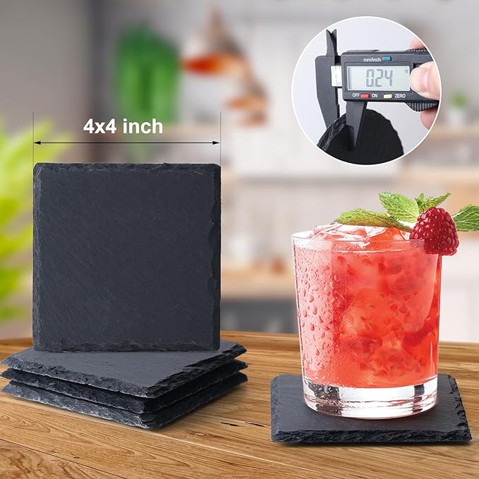 Slate Coasters Set of 36,4-Inch Black Square Stone Drink Coasters with Scratch-Resistant Backing,Durable Tabletop Protection for Home Office Kitchen,Ideal Housewarming Wedding Gifts