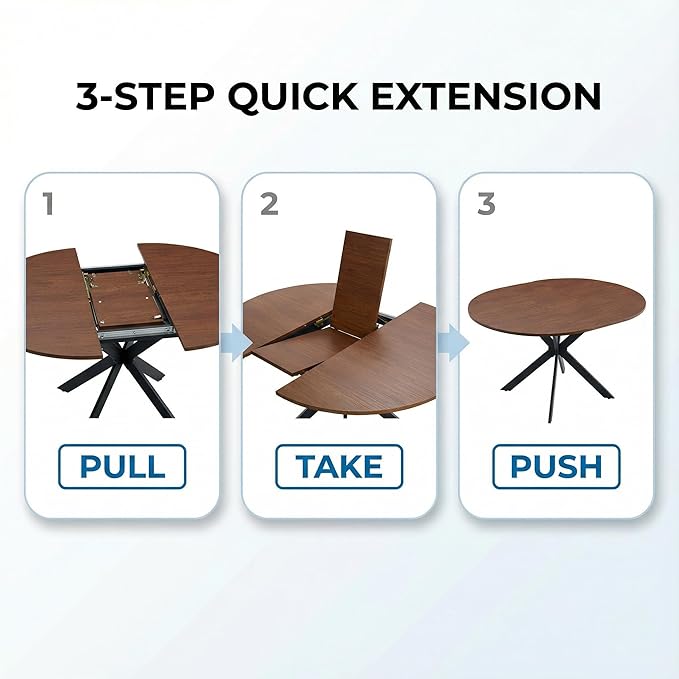 Round Dining Table Set for 4｜42"-54" Extendable Dining Room Table Set｜Wooden Kitchen Table with 4 Chairs｜Mid Century Modern Dinner Table Set with Cross Legs｜Easy Assembly｜Space Saving