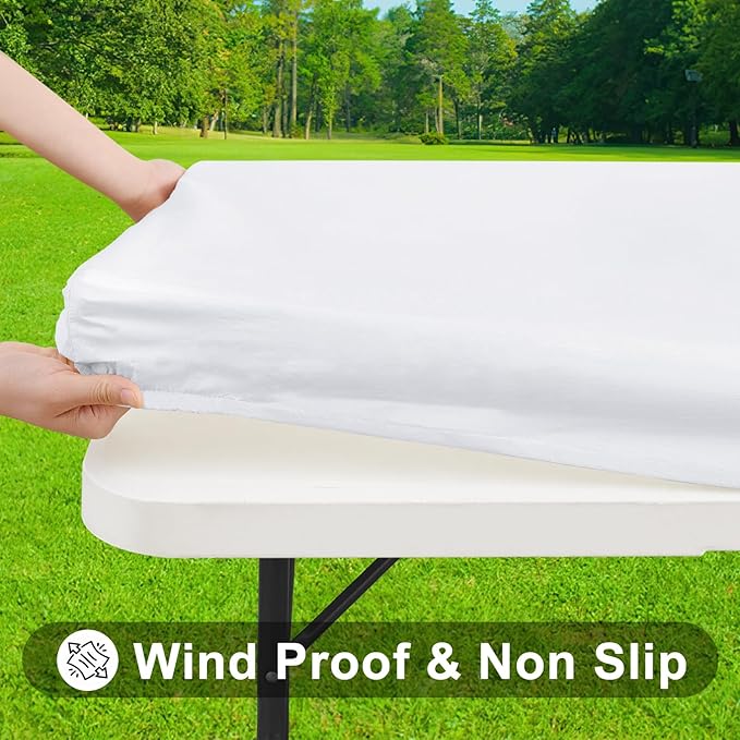 Smiry Rectangle Tablecloth, Elastic Fitted Flannel Backed Vinyl Tablecloths for 4ft Folding Tables, Waterproof Wipeable Table Covers for Indoor, Outdoor, Picnic and Camping (White, 30"x48")