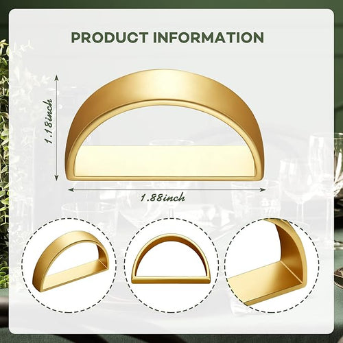 10 Pcs Stainless Steel Napkin Rings Metal Napkin Ring Holders Valentine's Day Modern Serviette Buckles Metallic Adornment for Spring Table Kitchen Dinner Party Wedding (Matte Gold Semicircle)