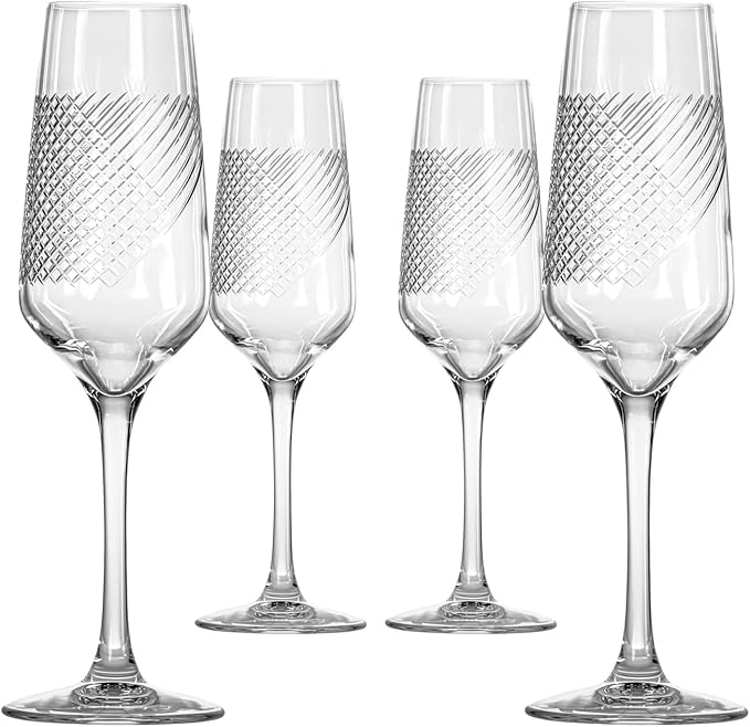 Rolf Glass Bourbon Street 5.75oz Champagne Flute Set of 2 | Lead-Free Champagne Flutes | Diamond-Wheel Engraved and Polished | Designed and Made in the USA
