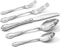 KINGSTONE Vintage Carved Silverware Set, 5-Piece 18/10 Stainless Steel Flatware Cutlery Set with Retro Royal Thick Handle, Tableware Utensils for Home, Restaurant, party, Wedding, Dishwasher Safe