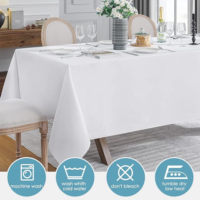 VidaFete Tablecloth 60 * 120inch 2pack Rectangle Table Cloth Polyester, Stain Wrinkle Resistant Dining Table Cover for Kitchen Dinning Party Wedding Rectangular Tabletop Buffet Decoration(White)