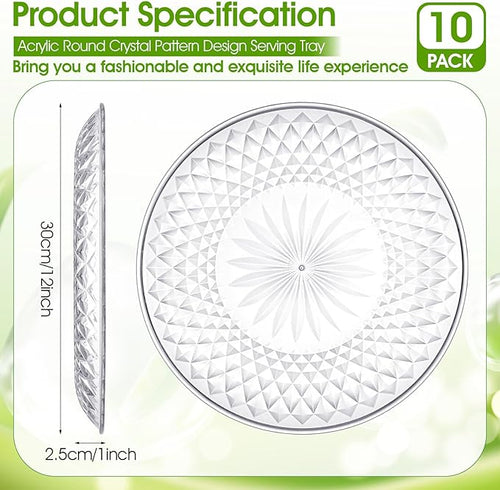 10 Pcs Round Clear Plastic Serving Platters and Trays, 12 Inch Party Dinner Plates for Appetizers, Desserts, Fruits, Catering, Weddings and Events