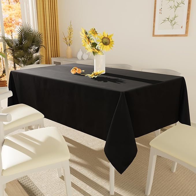 Smiry 4 Pack Rectangle Table Cloth, Waterproof Anti-Scratch Polyester Tablecloth, Decorative Washable Fabric Table Cover for Dining, Buffet, Parties and Outdoor, 60x102, Black