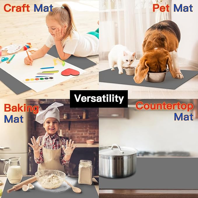 2MM Thick Silicone Countertop Mat, 31.5"x 23.6" Silicone Mats for Kitchen Counter, Nonslip Heat Resistant Mat, Large Kitchen Counter Mats, Waterproof Countertop Protector, Dark Gray