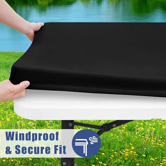 Spandex Picnic Table Cloth 2 Pack, Elastic Fitted Tablecloths for Square Tables, Stretch Washable Patio Table Cover for Outdoor, Camping, Banquet and Parties (Black, 42"x42")