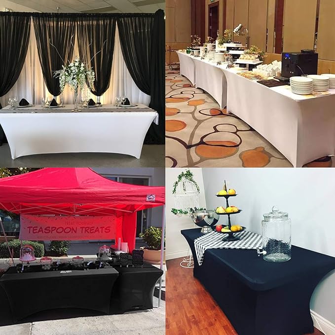 LZY Spandex Fitted Stretch Table Cover for 4ft or 6ft or 8ft Folding Table, Rectangular Cocktail Tablecloth, Perfect for Party or Banquet (4FT Black)