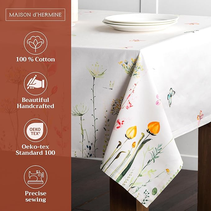 Maison d' Hermine Table Cloth Rectangle Table 100% Cotton 70 x 120 Inches Tablecloth Reusable Decorative for Dining Room Farmhouse Home Valentines Day Decorations Spring Summer - Botanical Fresh