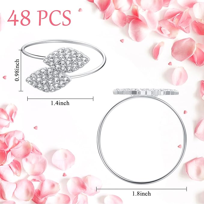 Hotop 150 Pcs Silver Holiday Napkin Rings Set Silver Bling Winter Napkin Rings Bulk Metal Leaves Holders Rhinestone Buckle for Wedding Christmas Dinner Gather Party Prom Table Decoration
