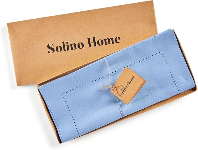 Solino Home Linen Cornflower Blue Hemstitch Table Runner 36 Inches - 100% Pure Linen Table Runner 14 x 36 Inch Ideal for Dresser and Coffee Tables - Classic Hemstitch - Spring, Easter