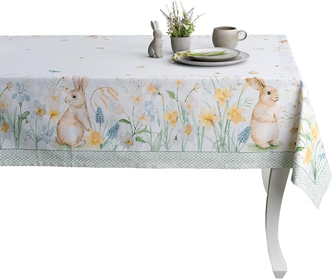 Maison d' Hermine Table Cloth Square Table 100% Cotton 60 x 60 Inches Tablecloth Reusable Decorative for Dining Room Farmhouse Home Valentines Day Decorations Spring Summer - Easter Dew