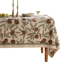 ISAENNE Designer Christmas Beige Linen Small Square Tablecloth,Pinecones Pattern Indoor Tablecloths,Washable Decor Table Cloth for Dining Thanksgiving Kitchen Christmas,55"*55"-Carol B
