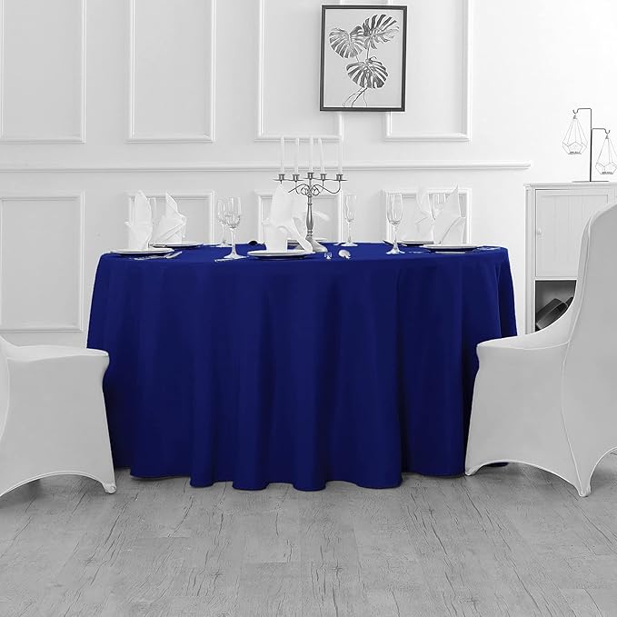 Fokitut 6 Pack Round Tablecloth, 90 Inch, Stain Resistant and Wrinkle Polyester Table Cloth, Fabric Table Cover for Kitchen Dining, Wedding, Party, Holiday Dinner-Royal Blue