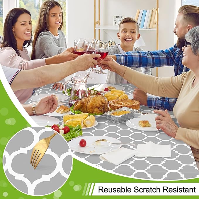 Smiry Rectangle Table Cloth, Waterproof Vinyl Tablecloth with Flannel Backing for Rectangle Tables, Wipeable Spillproof Plastic Tablecloths for Dining, Indoor and Outdoor (60"x120", Light Grey)