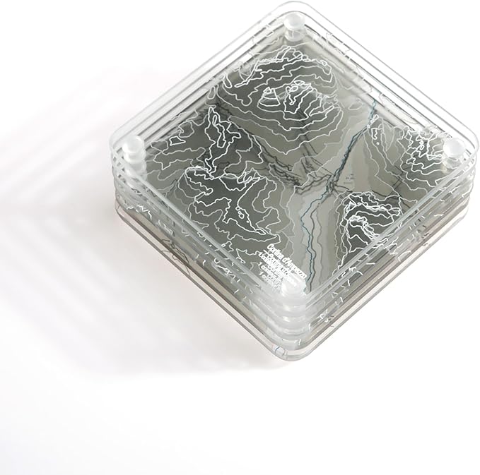 Cortina d'Ampezzo, Italy 3D Contour Map Glass Drink Coasters of Mountains, Ski Resort, Set of 6 with Holder, Housewarming Birthday Gifts, Home Decor