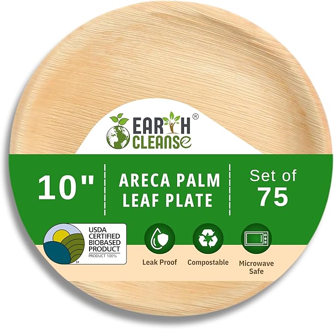 The Palm Dinnerware – Palm Plates 10 Inch Round (75 Pack) | Compostable & Biodegradable | Like Bamboo & Wooden Disposable Plates | Microwave & Oven Safe | Eco-Friendly Party Dinnerware