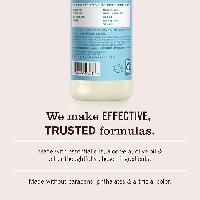 MRS. MEYER'S CLEAN DAY Liquid Dish Soap, Cruelty Free Formula, Lavender Scent, 16 oz- Pack of 6