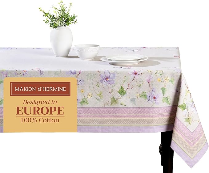 Maison d' Hermine Table Cloth Rectangle Table 100% Cotton 60 x 90 Inches Tablecloth Reusable Decorative for Dining Room Farmhouse Home Valentines Day Decorations Spring Summer - Magnolia Mornings