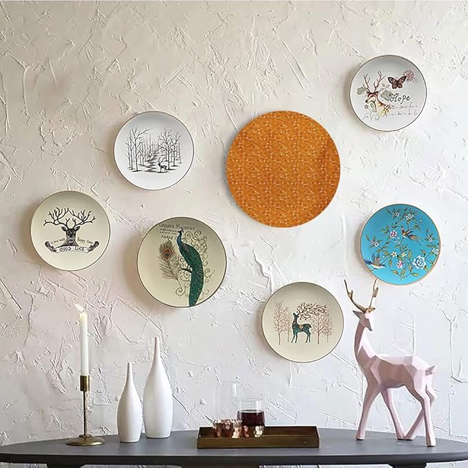 Ceramic Display Plate, Dog Bone Ceramic Hanging Decorative Plate, Pattern with Paw Prints Bones and Hearts Veterinary, 6 Inch, Household Custom Ceramic Plate, Marigold Burnt Orange and White