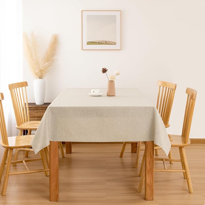 Hiasan 2 Pack Faux Linen Rectangle Tablecloth - Wrinkle and Stain Resistant Washable Table Cloth for Kitchen Dining Room Holiday Table Cover for Party Dinner, Beige, 52 x 70 Inch