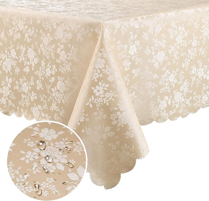 Smiry Rectangle Table Cloth, Waterproof Heavy Duty Vinyl Tablecloths, Wipeable Washable Table Cover for Kitchen and Dining Room (Beige, 54" X 78")