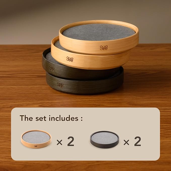 GUDEE TRIVI Set of 4 Absorbent Diatomite Coasters With Diatomaceous Earth and Bamboo Frame, Water Absorbing for Bottles, Dry Table, Countertop, Sink Area, Kitchen Bathroom Surface, Grey
