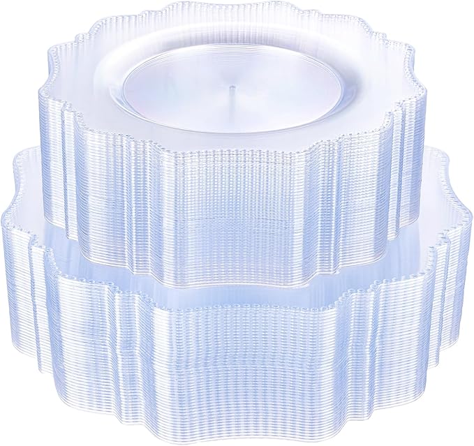 COLOSUS 100pcs Clear Plastic Plates - Heavy Duty Plastic Plates Disposable for Party/wedding Include 50pcs Dinner Plates and 50pcs Dessert Plates.