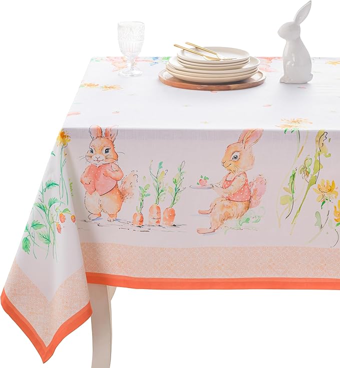 Maison d' Hermine Table Cloth Rectangle Table 100% Cotton 70 x 140 Inches Tablecloth Reusable Decorative for Dining Room Farmhouse Home Valentines Day Decorations Spring Summer - Bunny Party
