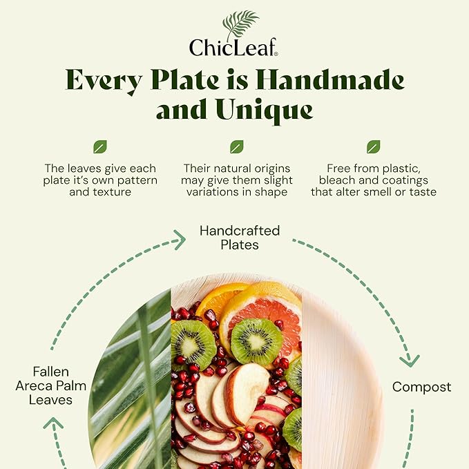 Chic Leaf Palm Leaf Disposable Bamboo Plates – Square, Biodegradable & Compostable Party Plates for Weddings, Parties & Events, Romantic Table for Valentine's Day Dinner (10", 20 Pack)