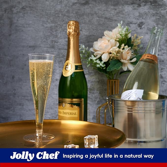 JOLLY CHEF 50 Pack Plastic Champagne Flutes Disposable 4.5 oz Clear Plastic Champagne Glasses Suitable for Wedding, Thanksgiving Day, Christmas