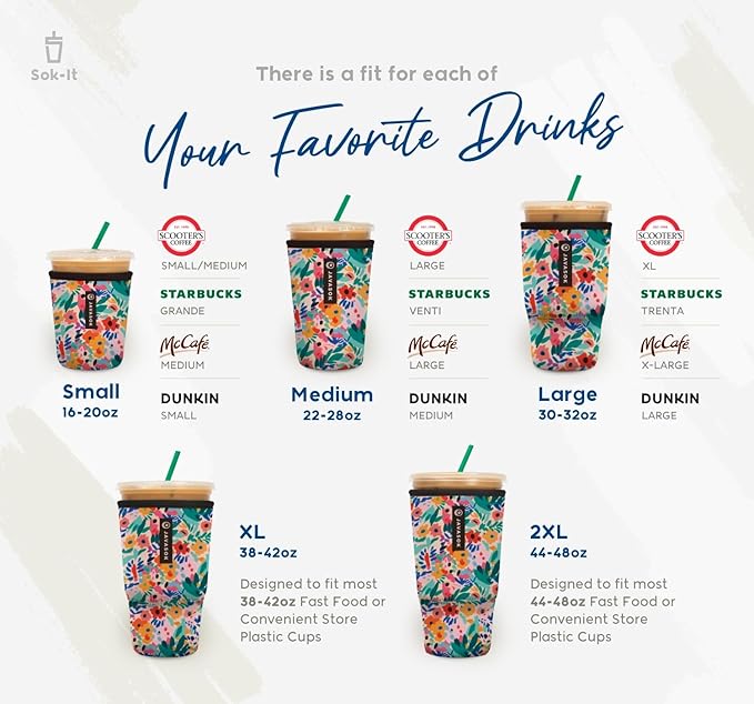 Sok It JavaSok Iced Coffee & Cold Soda Insulated Neoprene Cup Sleeve (Fast Talker, Medium: 22-28oz)