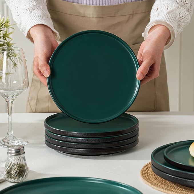 24 Piece Ceramic Dinnerware Set for 8, Modern Minimalist Stoneware Dinner Plates and Bowls, Microwave Safe, Dishwasher Safe, Versatile for All Seasons, Matte Green