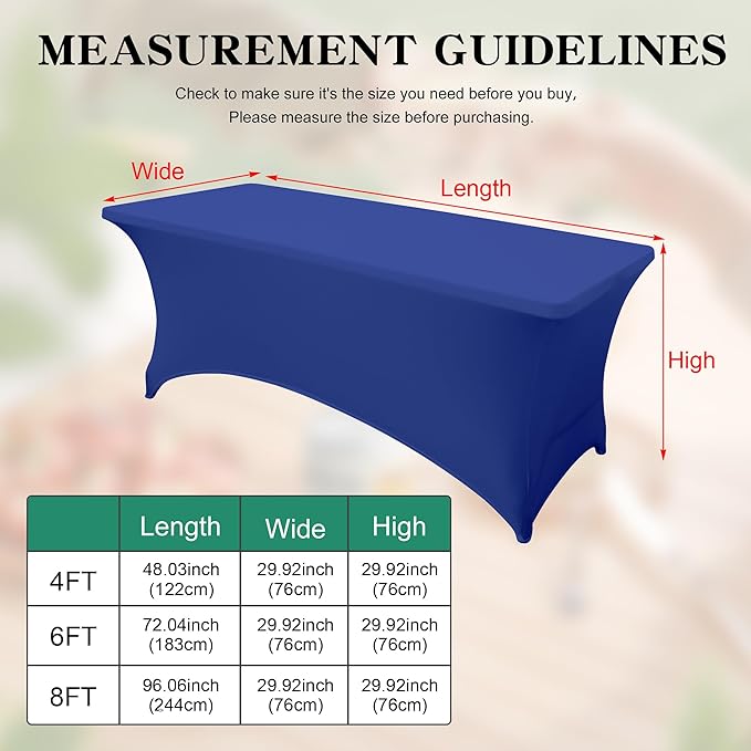 8FT Table Cloth for Rectangular Fitted Events Stretch Gemstone Blue Table Covers Washable Spandex Tablecloth Protector for Party, Wedding, Cocktail, Banquet, Festival