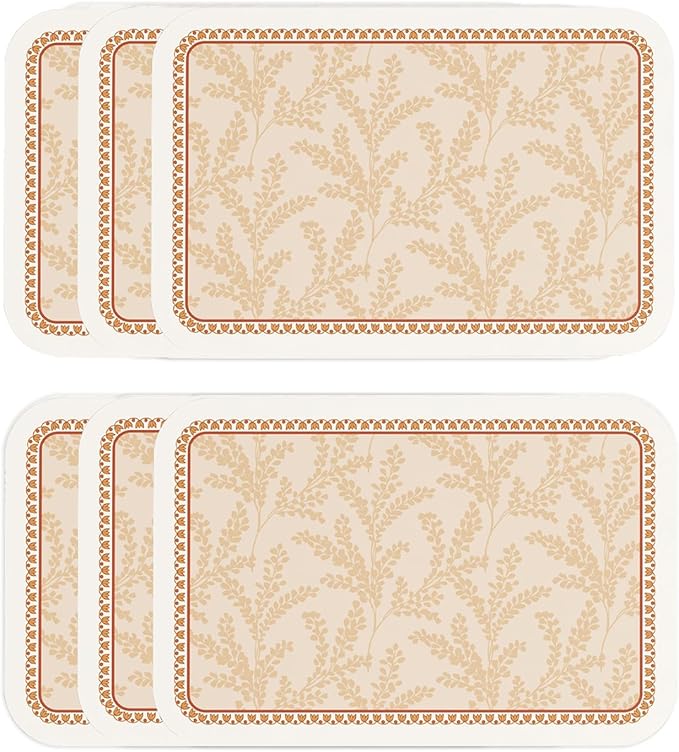ISAENNE Skin Colour PVC Placemats Set of 6,Rectangular Floral Placemats,Waterproof and Heat-Resistant Branch Leave Pattern,Decoration for Kitchen,Dinning,Parties, Holiday,12"*17"