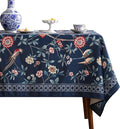 patdrea Designer Vintage Dark Blue Linen Rectangular Tablecloth,Navy French Floral and Birds Pattern Table Cloth,Decoration Table Cover for Kitchen,Dining,Tea Party,Home,Christmas,55"*79"