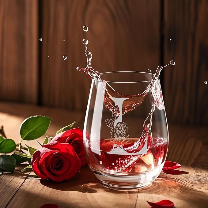 Valentines Day Gifts for Her, Gifts for Women Her Friend Mom Grandma Wife Sister Bridesmaid Nurse, Birthday Galentines Mothers Day Christmas, Personalized Initial Customized Wine Glasses 18OZ(L)