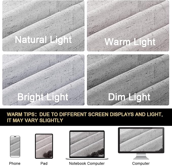 PrinceDeco 100% Blackout Curtains 54 Inch Length for Bedroom Faux Textured Linen Look Window Curtains Sun Heat Blocking Linen Curtains Thermal Insulated Burlap Curtain & Drapes, Set of 2, Glacier Grey