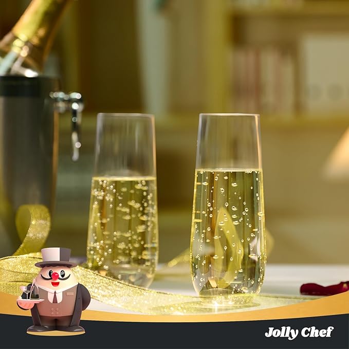 JOLLY CHEF 24 Pack Stemless Plastic Champagne Flutes 9 oz, Crystal Clear Stemless Plastic Toasting Glasses, Clear Disposable Unbreakable Drinkware Ideal for Wedding, Birthday, Party, Christmas