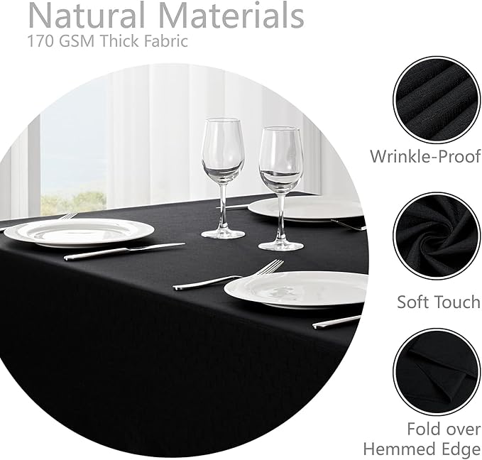 Rectangle Tablecloth Waterproof 52x70 inch Linen Textured Table Cloth Stain and Wrinkle Resistant Washable, Decorative Fabric Table Cover for Dining, Party and Camping, Black