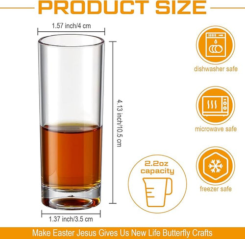 100 Pcs Shot Glasses Set 2.2 oz Mini Shot Cup Bulk, Clear Plastic Unbreakable Base Plastic Glass for Custom, Birthday Wedding Guest Gift (Tall)